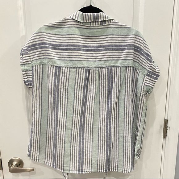 🌟🛍️ SANCTUARY linen cotton blend striped button down tie blouse Large L EUC - Picture 7 of 8